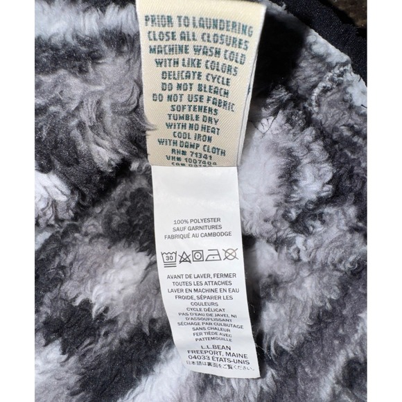 LL Bean Womens Large Fleece Hoodie Black White Fair Isle Pullover 512317 - Picture 10 of 11